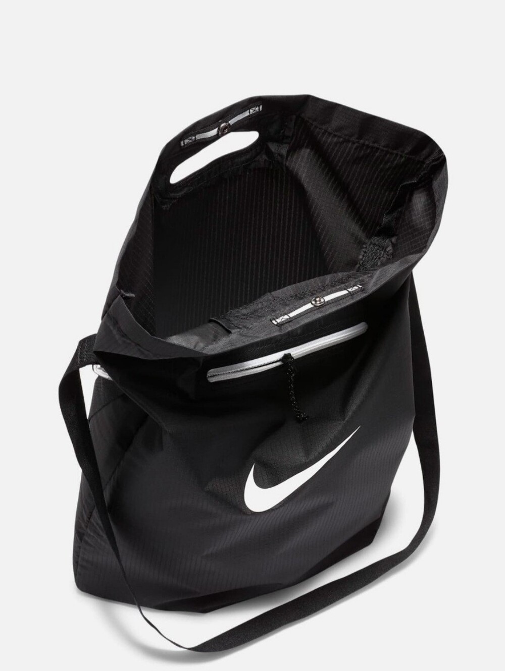 Nike Stash Tote Bag w/Pouch, Unisex, Black, Water Repellent White Swoosh - Picture 2 of 11